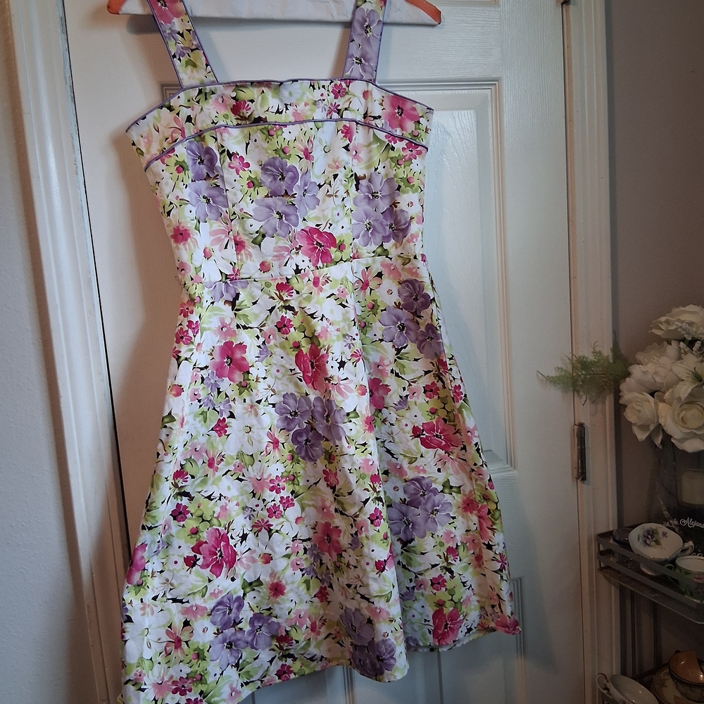 Dressbarn Pink and Purple A-Line Sundress for Weddings